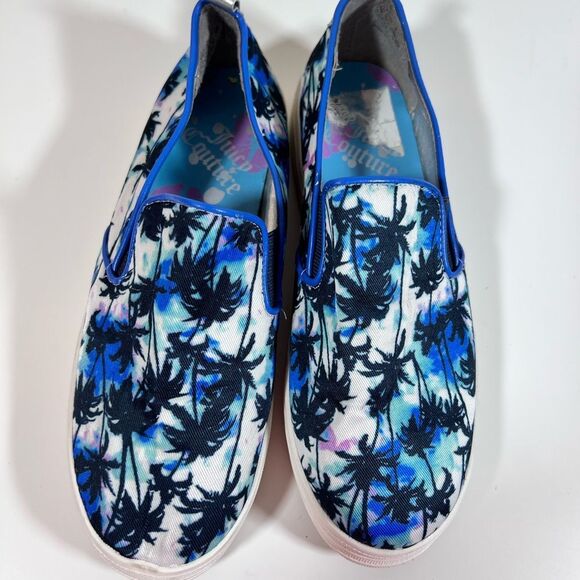 🦋 Juicy Couture Blue palm tree tropical platform Slip-On sneakers Shoes size 7 - Picture 3 of 8